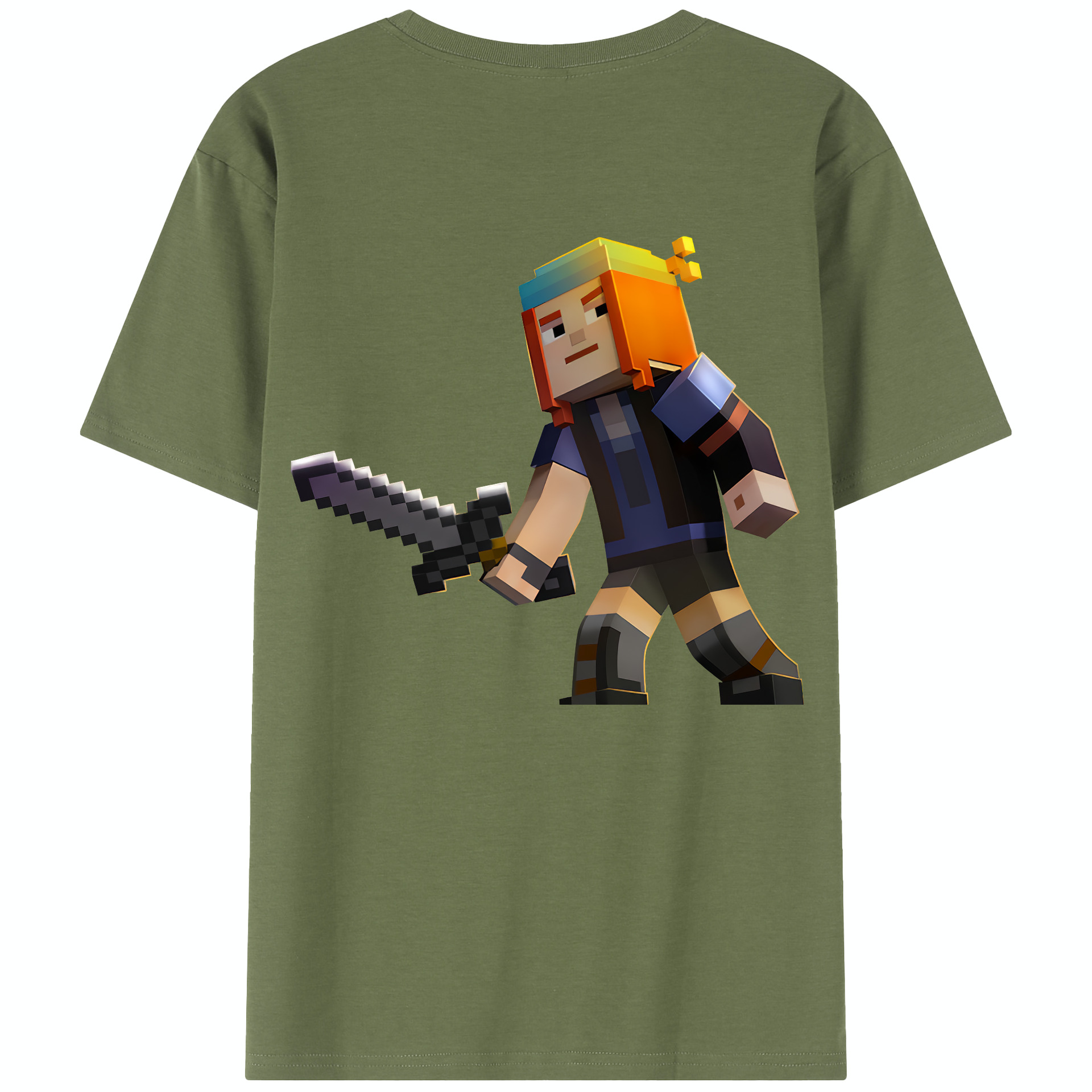 （画像用） マインクラフト ブロックの世界 Minecraft MC Block world 綿100％半袖Tシャツ（背面プリント）